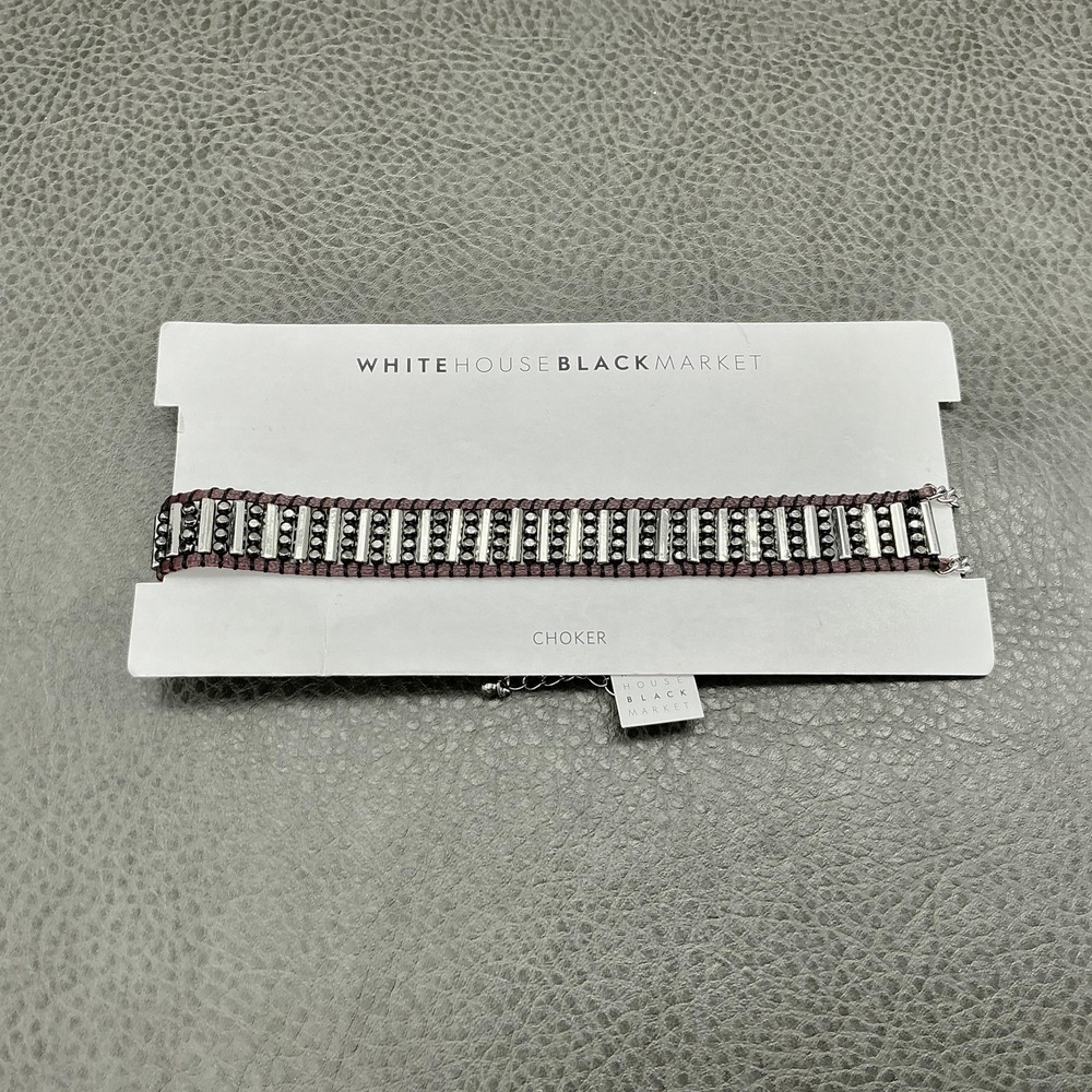 White House Black Market Silver Tone Genuine Leather‎ Choker Necklace Womens
